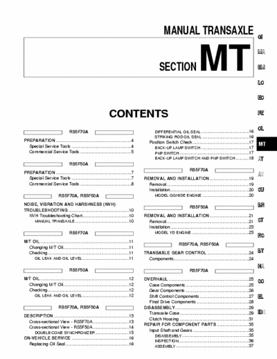 NISSAN Almera Tino Body e Trim (pag. 68) - Manual Transaxale (pag. 102)